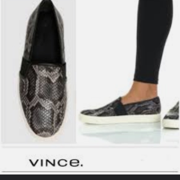Vince Leather Black Gray Animal/Snake Print Chunky Platform Slip On Sneakers 8.5 - Picture 2 of 15